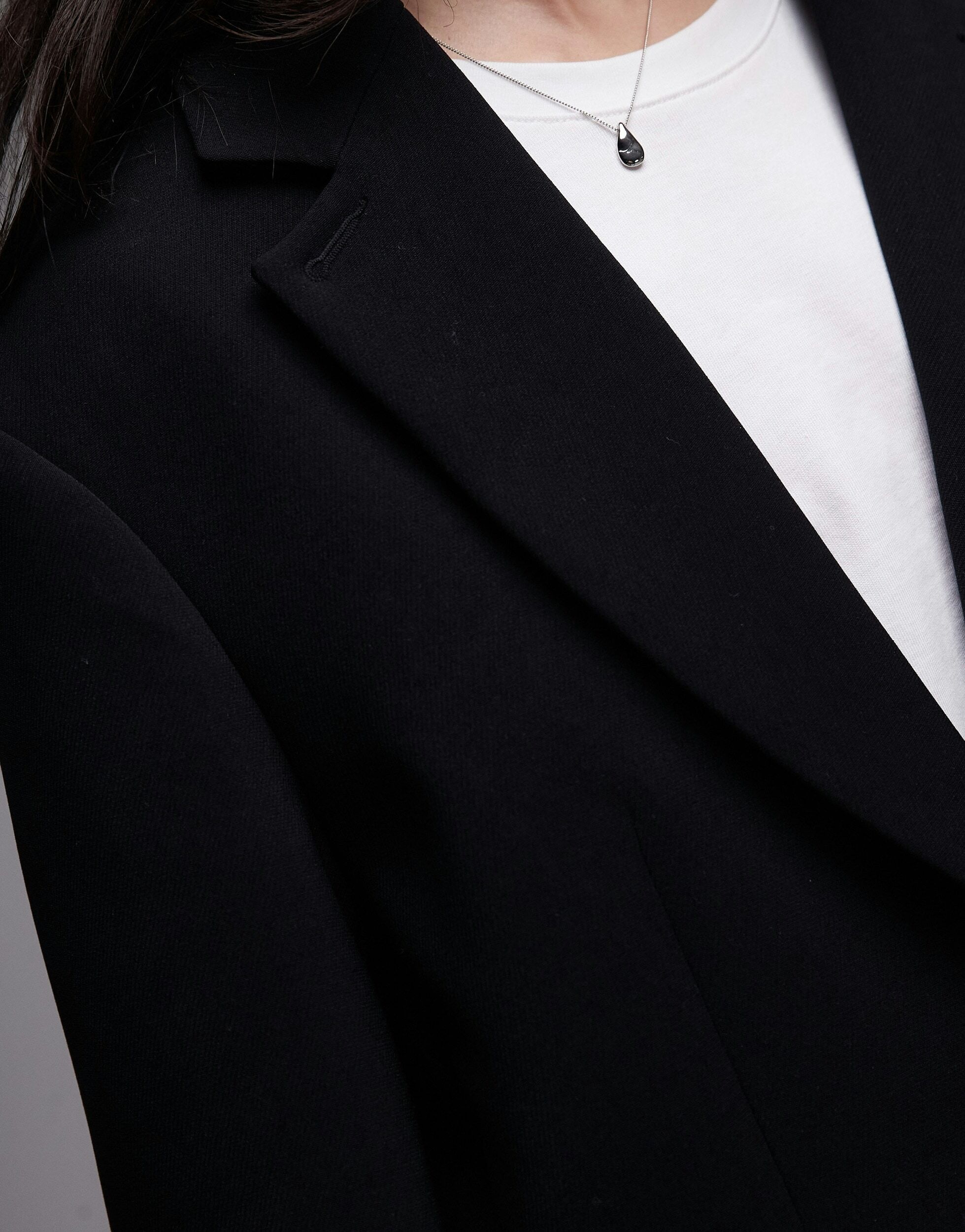 Longblazer TOPSHOP "TSLOUISE OVERSIZED BLAZER TLR NOOS", Damen, Gr. 38, schwarz, Web, Obermaterial: 100% Polyester, unifarben, oversize normal, tiefer V-Ausschnitt, gerader Abschluss, Blazer Longblazer, Polyester, oversize fit schwarz 38