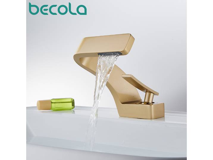 Becola robinet de lavabo en or brossé, mitigeur de salle de bains noir, robinet de lavabo monté sur le pont, robinet de lavabo, eau chaude et froide, robinets chromés