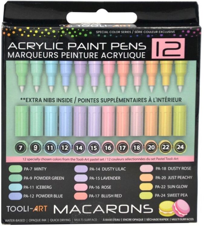 Set de 12 marqueurs Acryliques "Macarons" de TOOLI-ART (pointe 0.7mm)