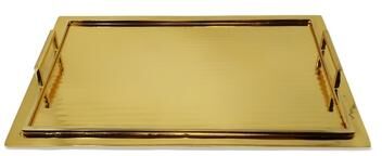 Vivience Gold Glossy Textured Design Serving Tray with Gold Handles (3 Sizes)
