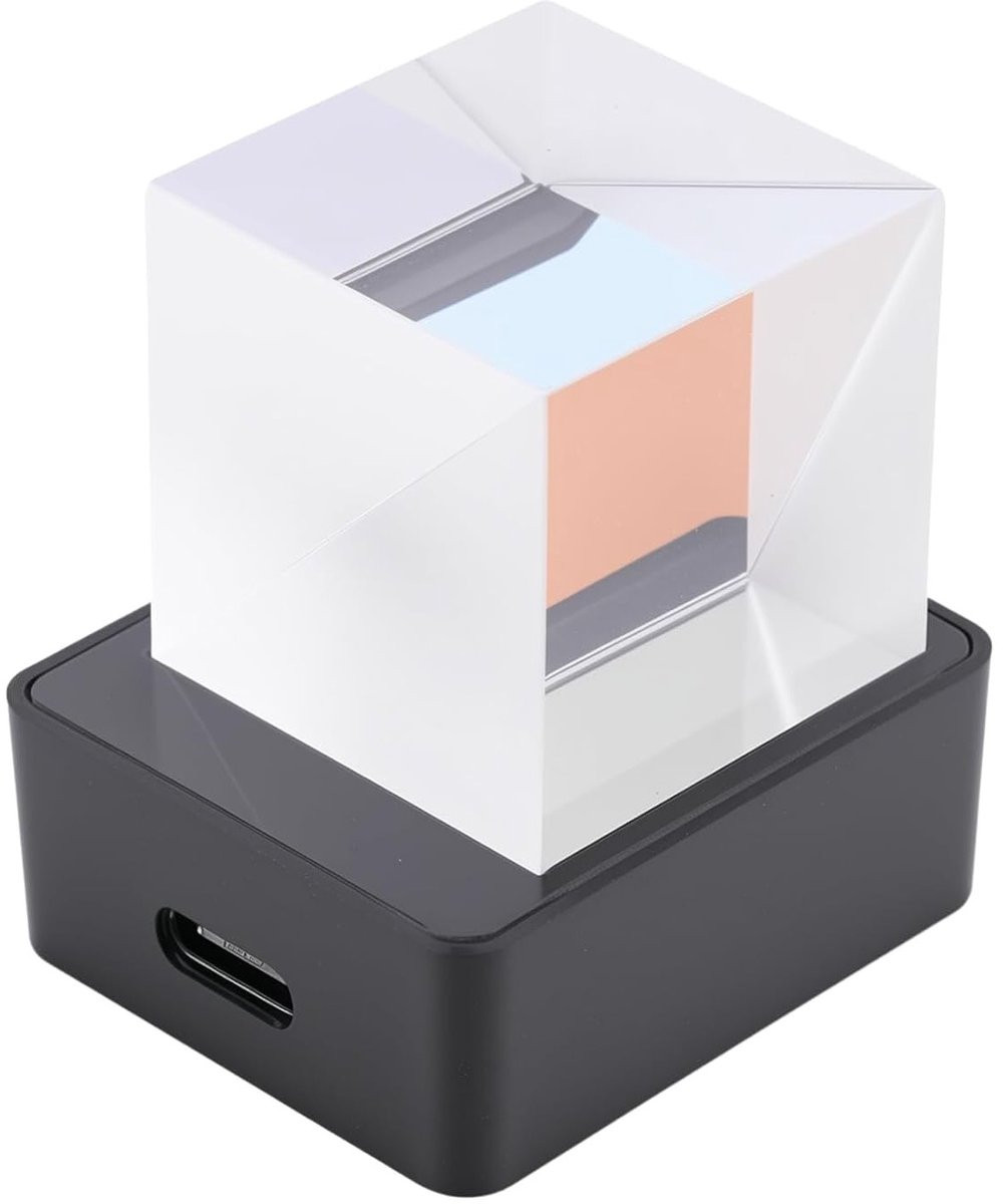 3D Holografische Kristallen Cube met Digitale Klok, Weerfunctie en LED GIF Animatie voor Kantoor en Auto Decoratie