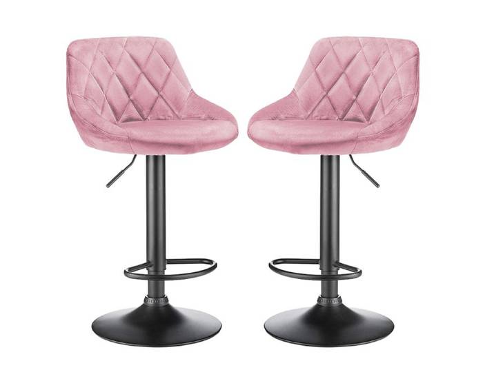 Lot de 2 Tabourets de bar - MIPAN - VeloursTabouret de comptoir rembourré - Réglable en hauteur 85-105 cm - Rose