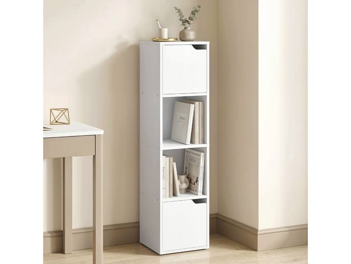 HOMCOM Étagère Bibliothèque 4 Niveaux 2 Portes Blanc 30x29x119cm