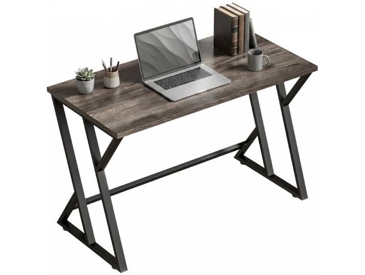 Bureau Informatique 120x60 cm Style Industriel Pied en Z Métal - Aspect Bois Gris