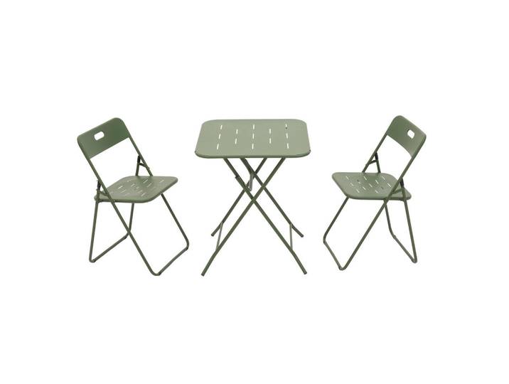 Modfu Gartenset aus Stahl 60x60x73 cm Grün klappbar, 3-teilig und pflegeleicht, Metall, Gartenmöbel, Gartengarnituren, Gartenmöbel-Sets
