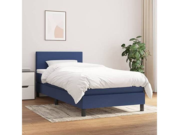 RJPLMFV Lattenrost mit Matratze, Blau, 100 x 200 cm, Stoff Verstellbarer Kopf, Taschenfedern, Rückenstütze, atmungsaktiv, langlebig