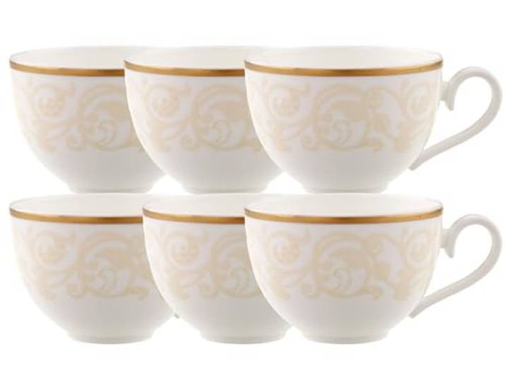 Villeroy & Boch Ivoire Kaffee-/Teeobertasse 120 ml, 6er Set, Kaffee-/Teegeschirr mit warmen Noten in Gold und Elfenbein, Spülmaschinenfest, Porzellan, Beige