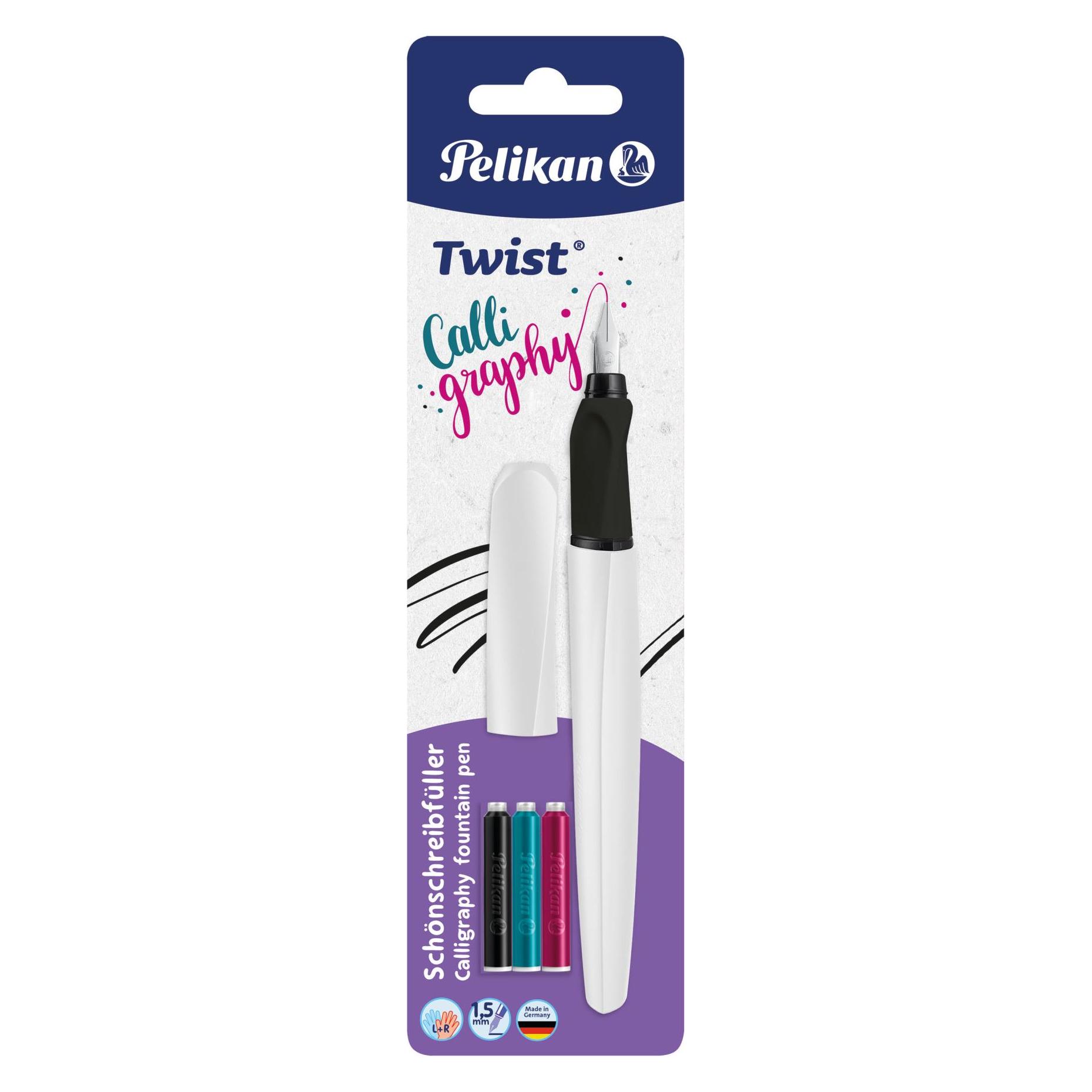 Pelikan Füllhalter (Patronenfüllsystem) Twist Calligraphy Füller für Rechts- und Linkshänder, Weiss (1x) (825825)