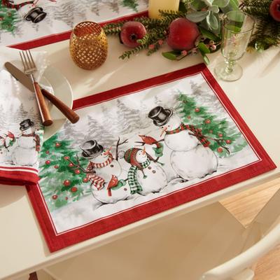 Threadmade Snowman Winterland Holiday Snowflake Placemat, Set of 4