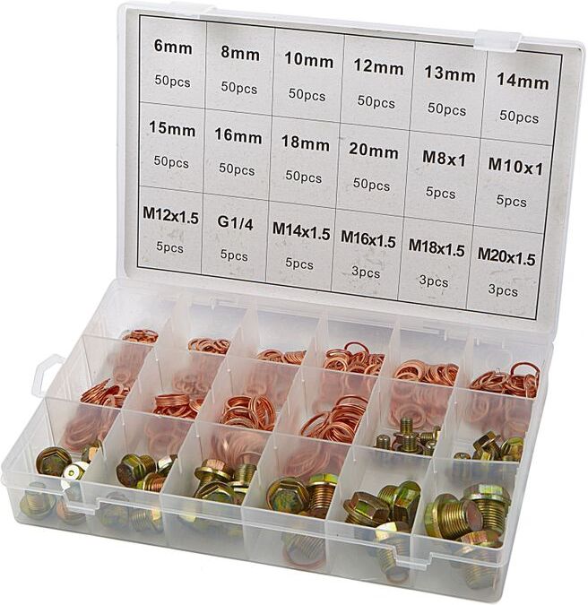 Assortimento di tappi di carter HBM e anelli in rame 534 pezzi