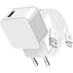 Bigben Connected CS 2.1A USB A+Cable A/mUSB 1.2m white (12 W), USB Ladegerät, Weiss