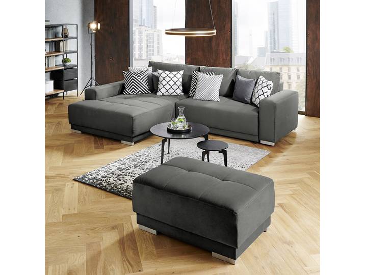 Ecksofa mit Schlaffunktion Grau Samt Tris 195 x 93 x 293cm Schlaffunktion davorstehend rechts mit Schlaffunktion Modern