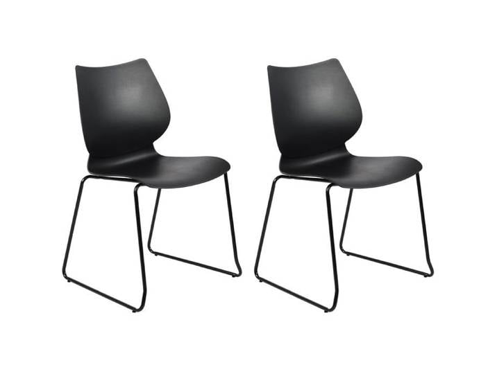 Lot de 2 chaises visiteur conference bureau salle a manger empilable en plastique noir et metal noir 10_0007330