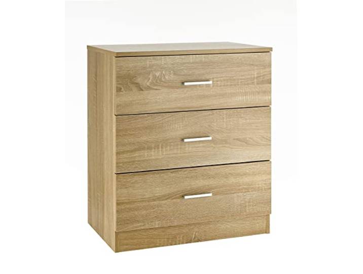Baroni Home Kommode 3 Schubladen aus Melamin, Schrank für Schlafzimmer oder Wohnzimmer, moderner Schrank aus Eiche 60x40x70 cm