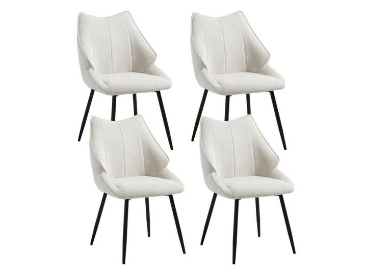 Esszimmerstühle 4er Set Chenille Weiß Gesteppte Rückenlehne Metallbeine, 53x87x60.5 cm, Esszimmer, Stühle