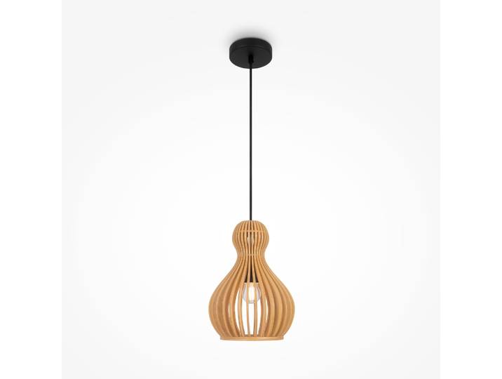 Maytoni Pendelleuchte Roots - Holz & Metall , E27 , Schwarz