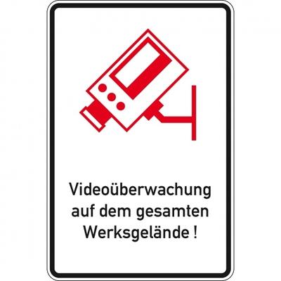 Schild I Hinweisschild Videoüberwachung auf dem Werksgelände, Aluminium RA0, 600x900mm, DIN 67520, nach StVO