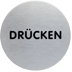 Türschild, Drücken, Edelstahl, Ø 65 mm