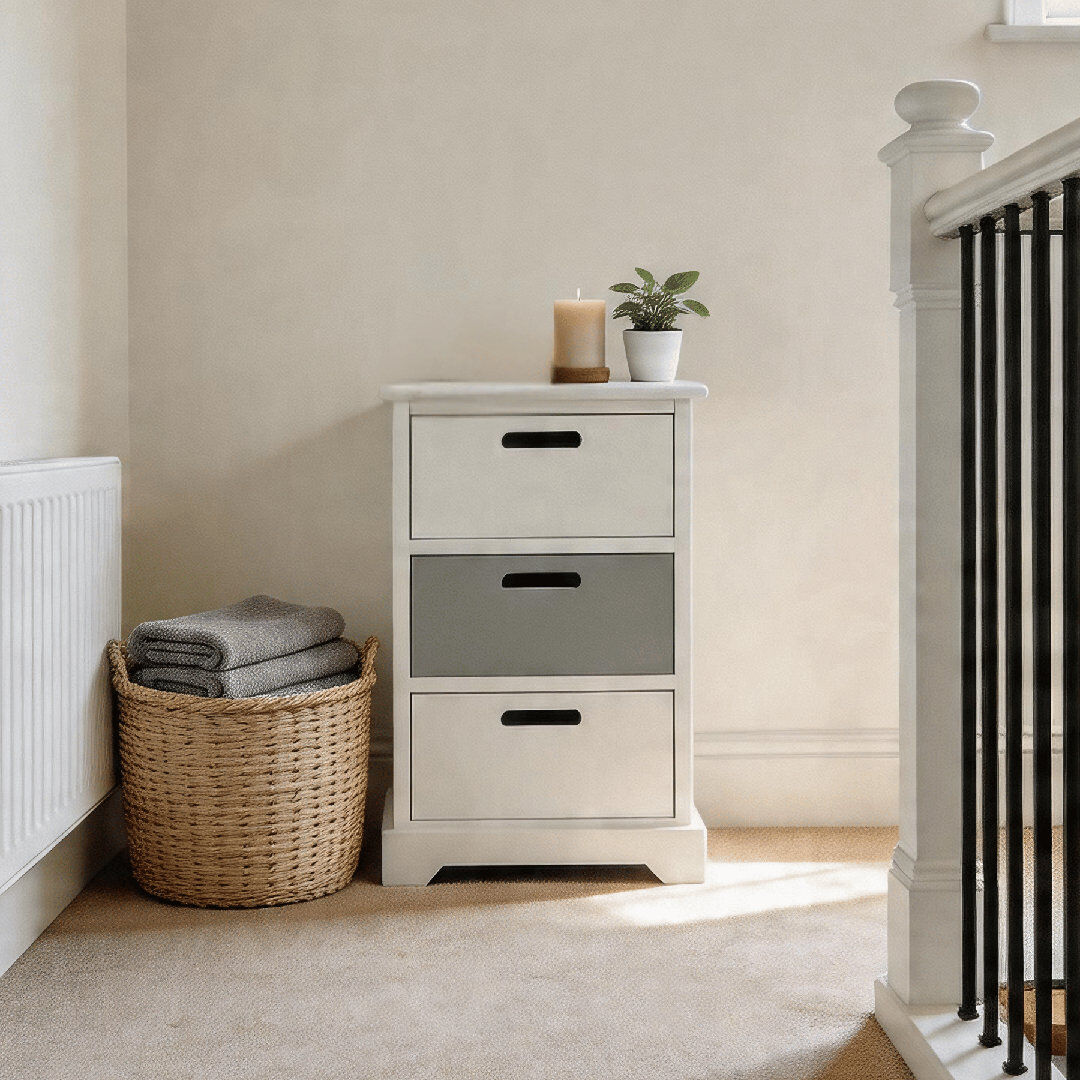 Highland Dunes Fragoso Fully Assembled 3 Drawer Chest White Grey Grey;White 59cm H X 35cm W X 30cm D