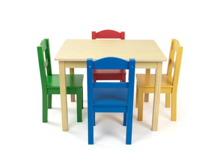 Humble Crew bunter Holztisch für Kinder, Natur/Primärfarben! Mit 4 Stühlen, ideal für Kinderzimmer. Fröhlichen Spielspaß schaffen