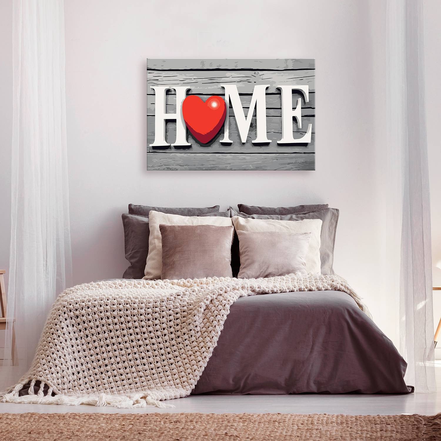 home24 Schilderen op Nummer Home with Red Heart linnen Blanc, 40 x 50 cm