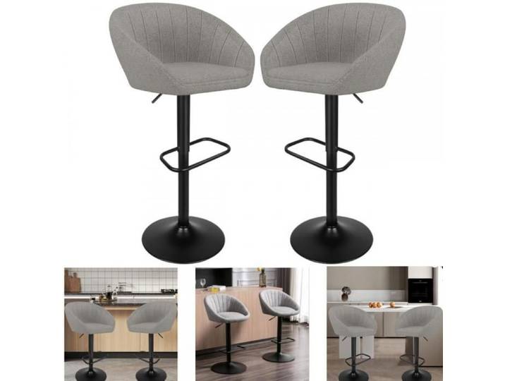 2Pcs Tabourets de Bar - XUANYU - Tabouret de Bar en Tiss - Réglables - Pour Bar Cuisine Restaurant -Jusqu'à:120Kg - Gris clair