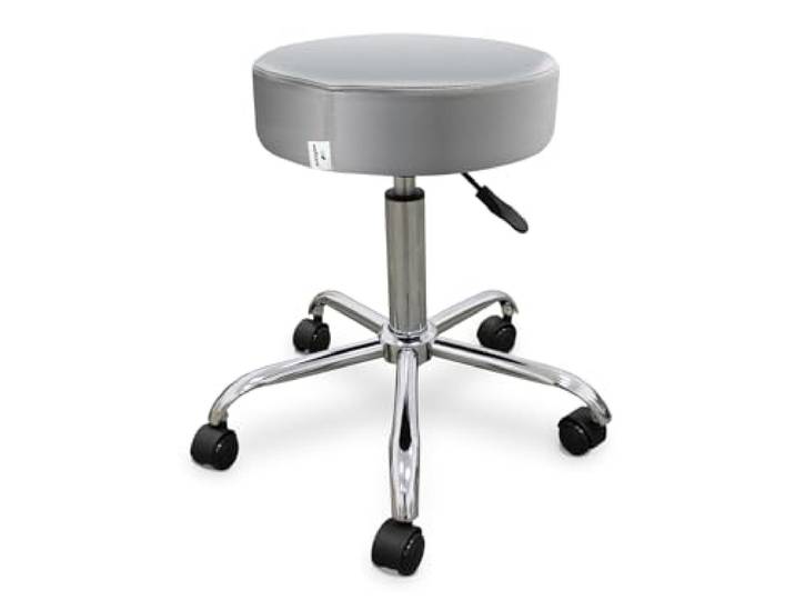 QUIRUMED WELLCORE Hocker mit selbstreinigenden Rollen, höhenverstellbar, professionelle Verwendung, robuste Struktur, 5 Räder, Silber