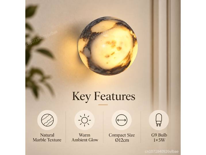 Boule nordique marbre pierre naturelle applique chambre chevet lumière LED luxe haut de gamme salon couloir escalier applique murale