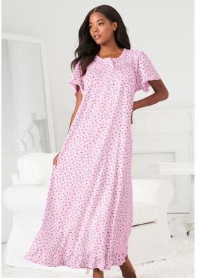 Plus Size Women's Long Floral Print Cotton Gown by Dreams & Co. in Pink Ditsy (Size 1X) Pajamas