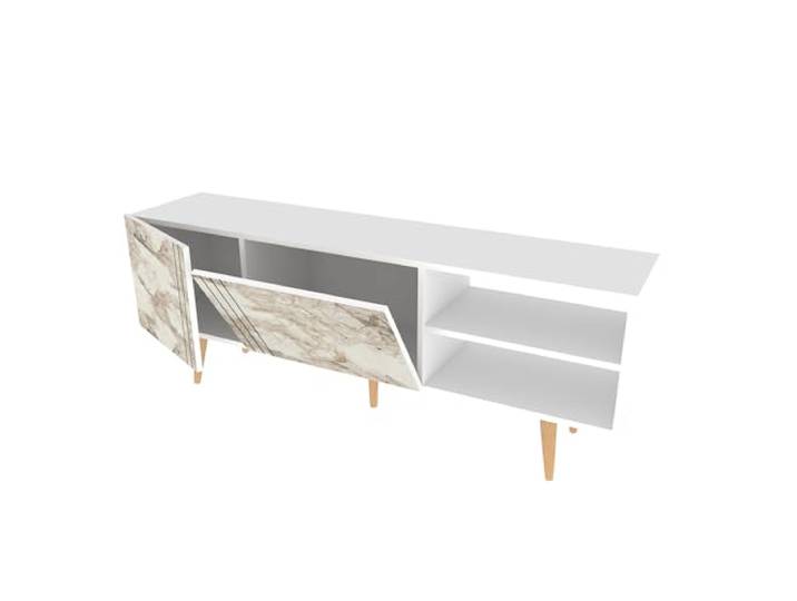 Moderner weißer TV-Ständer, 160 cm, 100% melaminbeschichtete Spanplatte, 18 mm stark Elegantes Marmor-Design für stilvolle Wohnzimmer