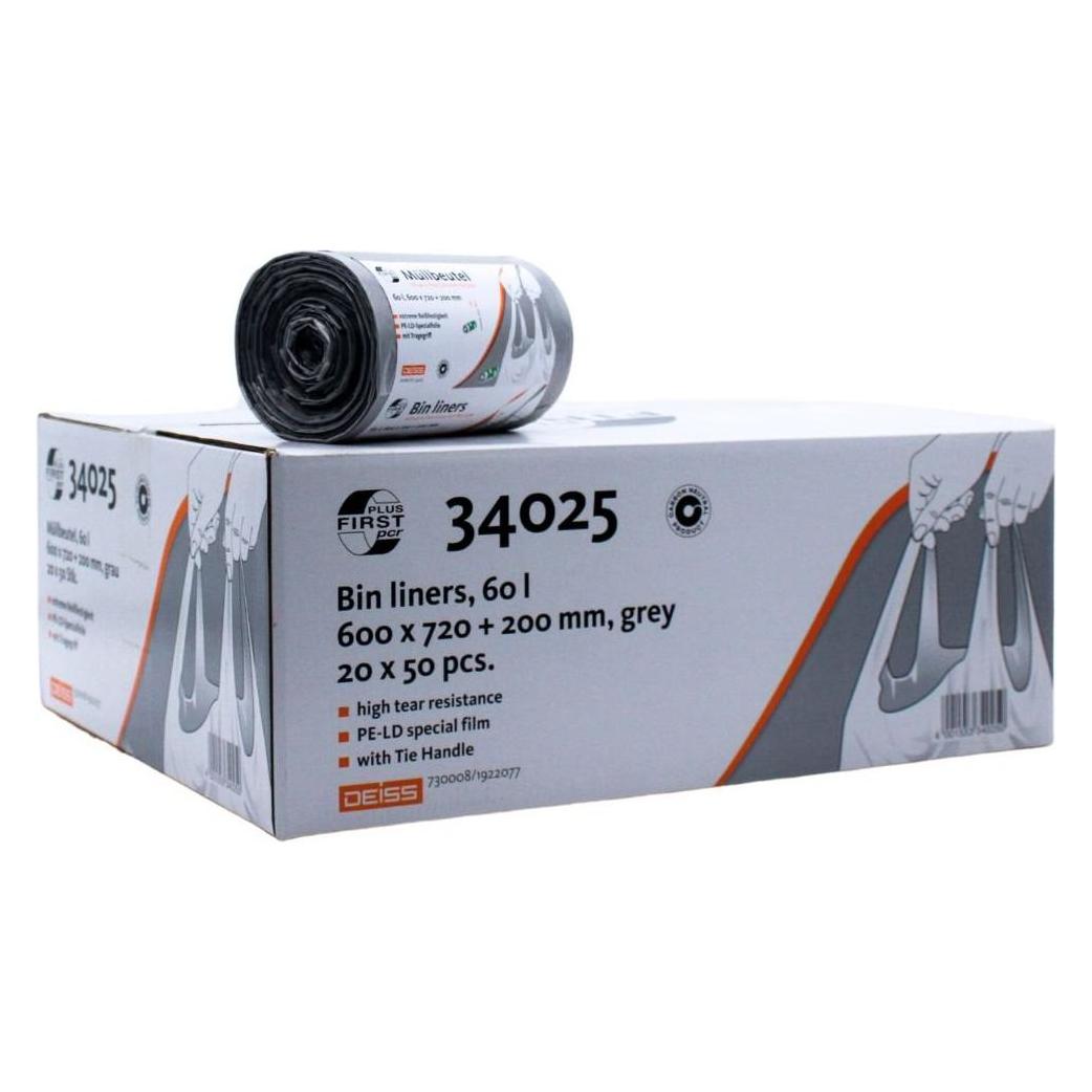 Deiss Müllbeutel PCR First Plus 60l 50ST grau (50x, 60 l) (34045)