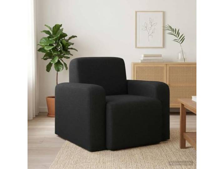IBUQDDV Sessel Schwarz Stoff mit Polyester-Polster und Holzrahmen Modernes Design, geschwungene Rückenlehne, gepolsterte Armlehnen, stabiler Holzrahmen, einfache Pflege