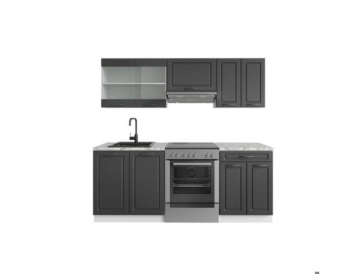Cuisine R-Line 200cm sans PT Anthracite campagne/Blanc Vicco 37253