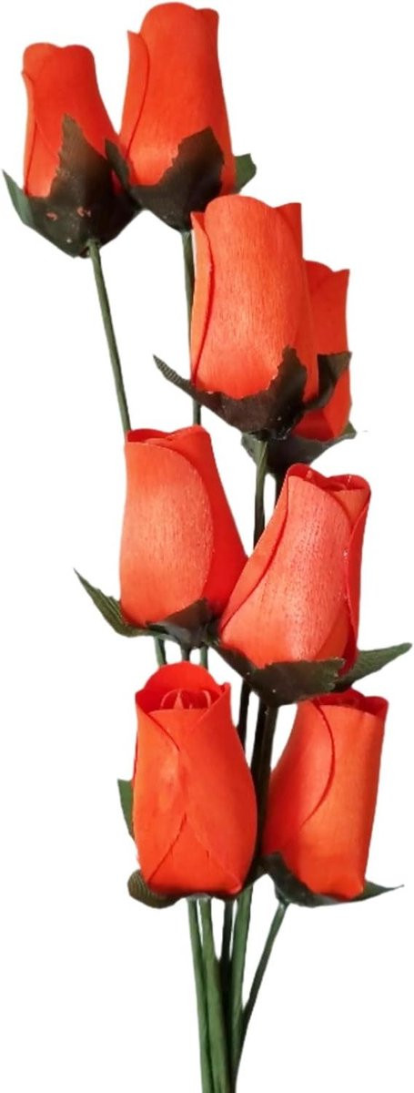 Set van 8 handgesneden houten kunstbloemen in de vorm van rozen, kleur: oranje