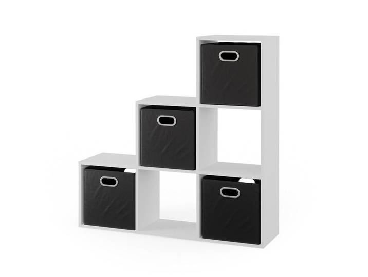 Vicco Treppenregal Weiß 107.2 x 107.8 cm mit Faltboxen opt.3, 6 Fächer, Rechteckig, 107.2x107.8x29 cm, Wohnzimmer, Raumteiler, Raumtrenner