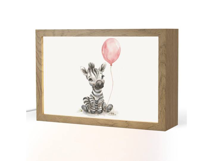 OnlyWow Nachttischlampe - Zebra - Baby - Tiere - Rosa Luftballon - 30x20 cm, Weiß, Holzwerkstoff, Rechteckig, LED integriert, 30x20x8 cm, Lampen & Leuchten, Innenbeleuchtung, Nachtlicht