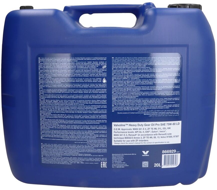 Getriebeöl VALVOLINE 866929 HD Gear Pro 75W80 20L