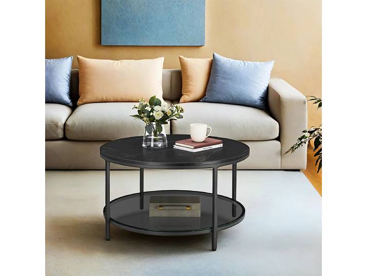 Couchtisch Chongu Ø 80cm Schwarz/Marmor Schwarz Dekor