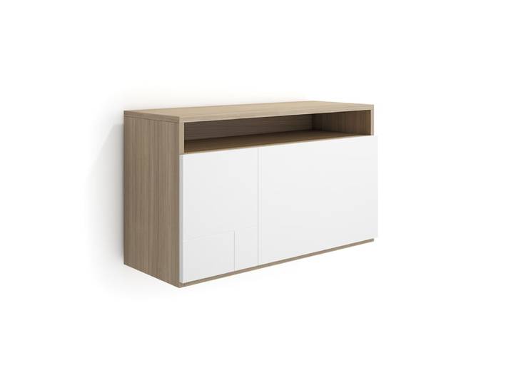 Bureau mural en placard noyer clair et blanc 44x75x28 cm