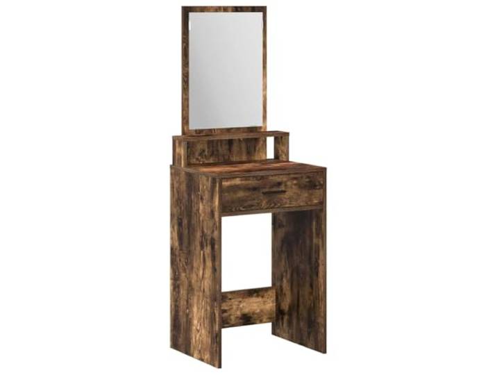 Xhnifbn Schminktisch Geräucherte Eiche 50x41x140 cm Holzwerkstoff Kompakter Frisiertisch fürs Schlafzimmer mit großem Flachspiegel, mehreren Schubladen und pflegeleichter Oberfläche.