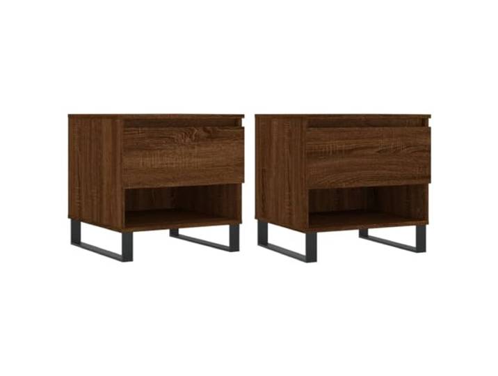 KUTYWEXFM Couchtisch 2er Set Braun Eichen-Optik 50x46x50 cm Metall Vielseitige Beistelltische für Schlafzimmer und Lounge mit geräumiger Schublade, Fach und Kippschutz für Stabilität.
