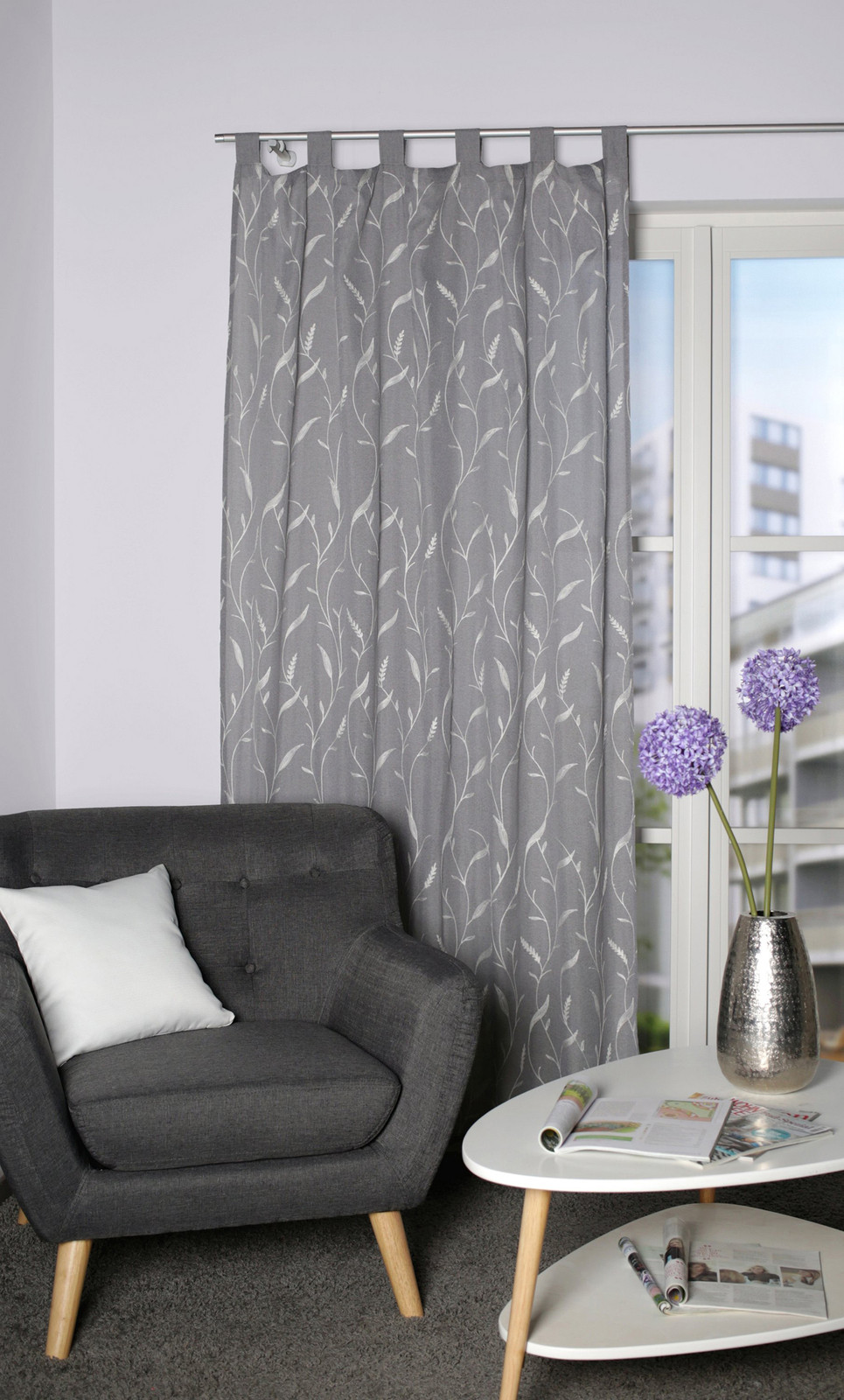 home24 Kant-en-klaar gordijn Thees grijs, B: 135 cm, H: 225 cm