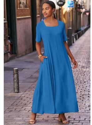 Plus Size Women's Square Neck Maxi Dress by Jessica London in Pool Blue (Size M)