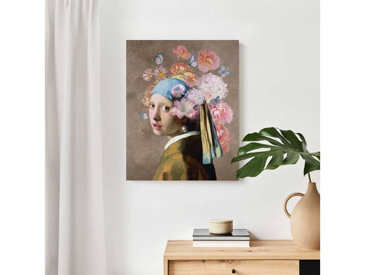 Wandbild Blumenmädchen m. Perlenorhrring 40 x 50 x 2cm