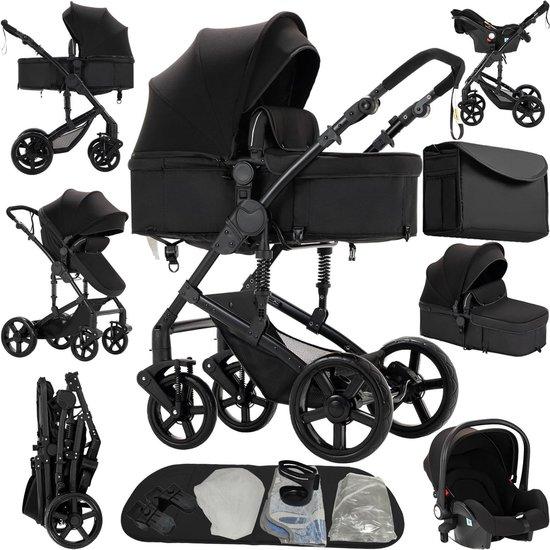 Kinderwagen 3-in-1 - Babywagen/Buggy - Sichere Fortbewegung - Umkehrbarer Schieber - Modell 588, Farbe: Schwarz - Farbe: Schwarz