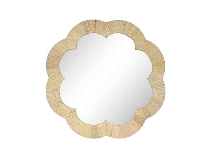Ambia Home Wandspiegel, Naturfarben, Holz, Glas, Rattan,Rattan, massiv, Blume, rund, Spiegel, Spiegel rund