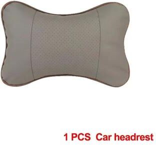 Inspired Living PU Leather Car Neck Pillow Headrest Cushion For Comfortable Neck Support gray