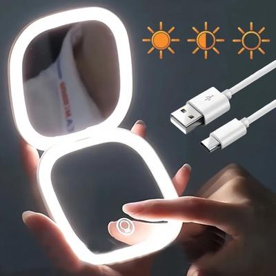 Inspire Select Double Sided LED Makeup Mirror With 3X Magnification USB Rechargeable Folding Portable Vanity Mirror For Women black