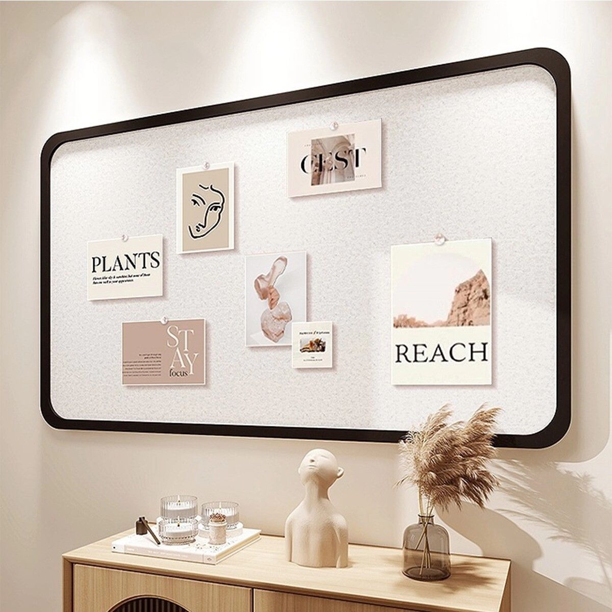 INF Fächerförmige Filz-Bulletinboard-Tafel 40 x 60 cm, schwarz, selbstklebendes Wanddisplay für Fotos und Notizen