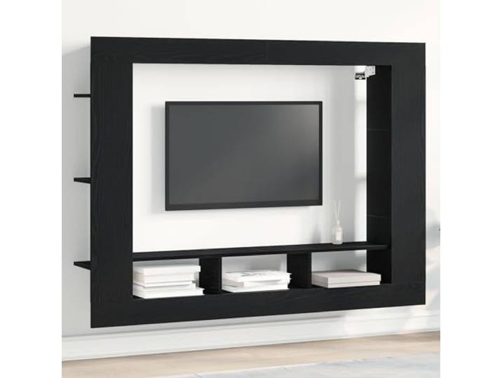 HEFZGDB TV-Wandschrank Schwarz Eiche 152x22x113 cm, Wandmontierter TV-Ständer mit Stauraum, Moderner TV-Ständer aus robuster Spanplatte für Multimedia-Geräte, Schlankes Design